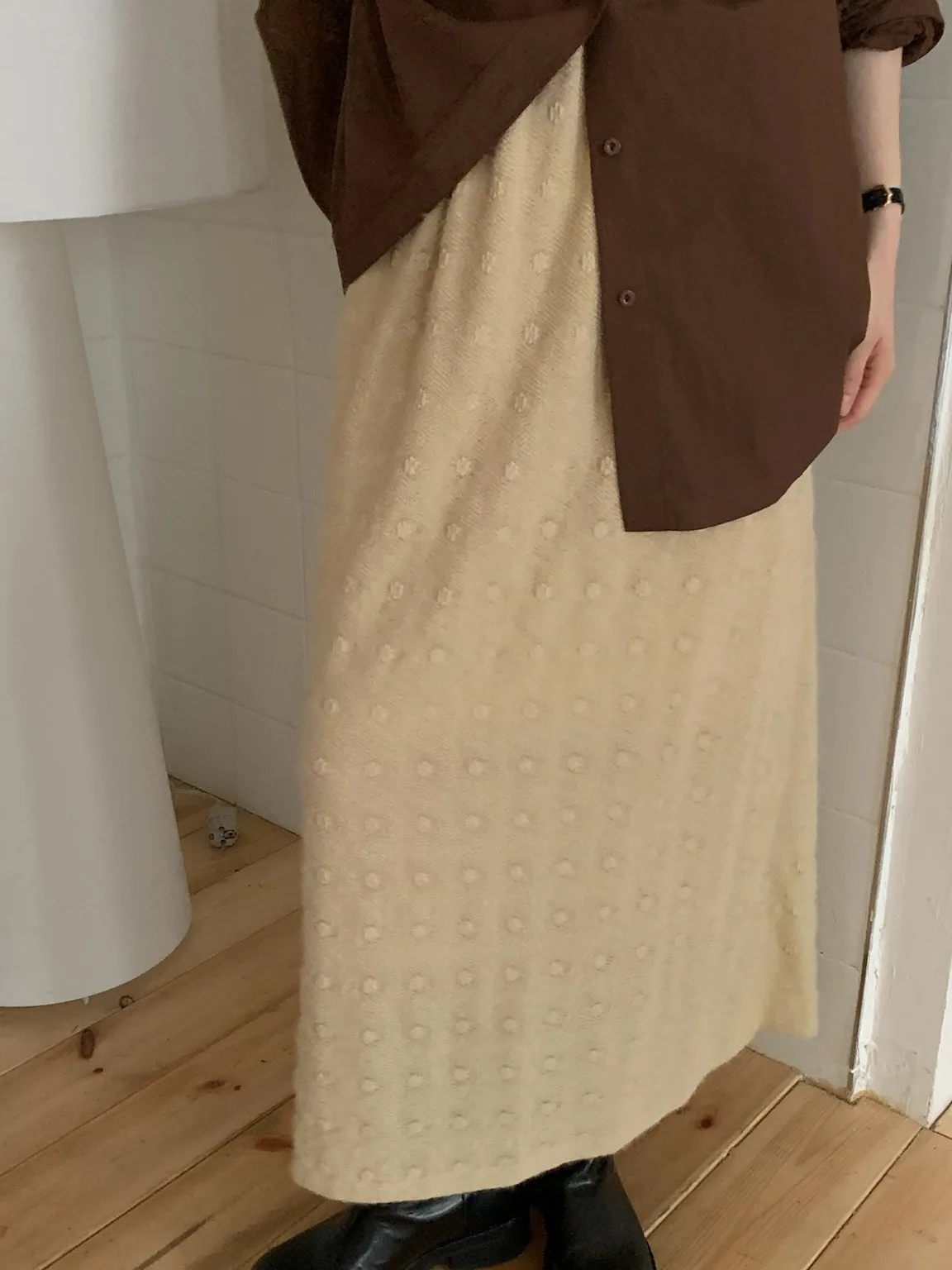 Elegant Floral Half Skirt High Waist Women's Fashion Item Autumn Trendy White Skirt City Commute A-Line Skirt Straight Cut