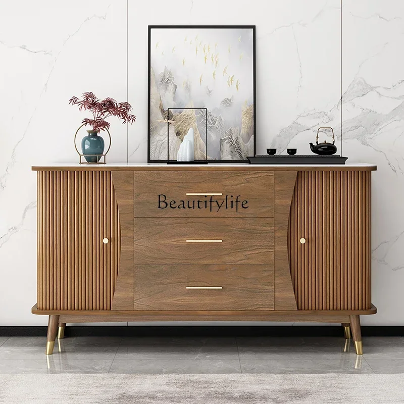 

04ld14 New Chinese Style Sideboard Cabinet Integrated Wall-Mounted Solid Wood Double Sliding Door Storage Cabinet