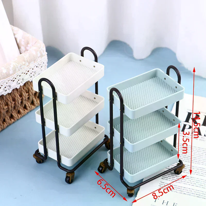 /GJ/Dollhouse Trolley Dining Car Shelf Bookshelf w/ Wheels Doll Storage Display Rack