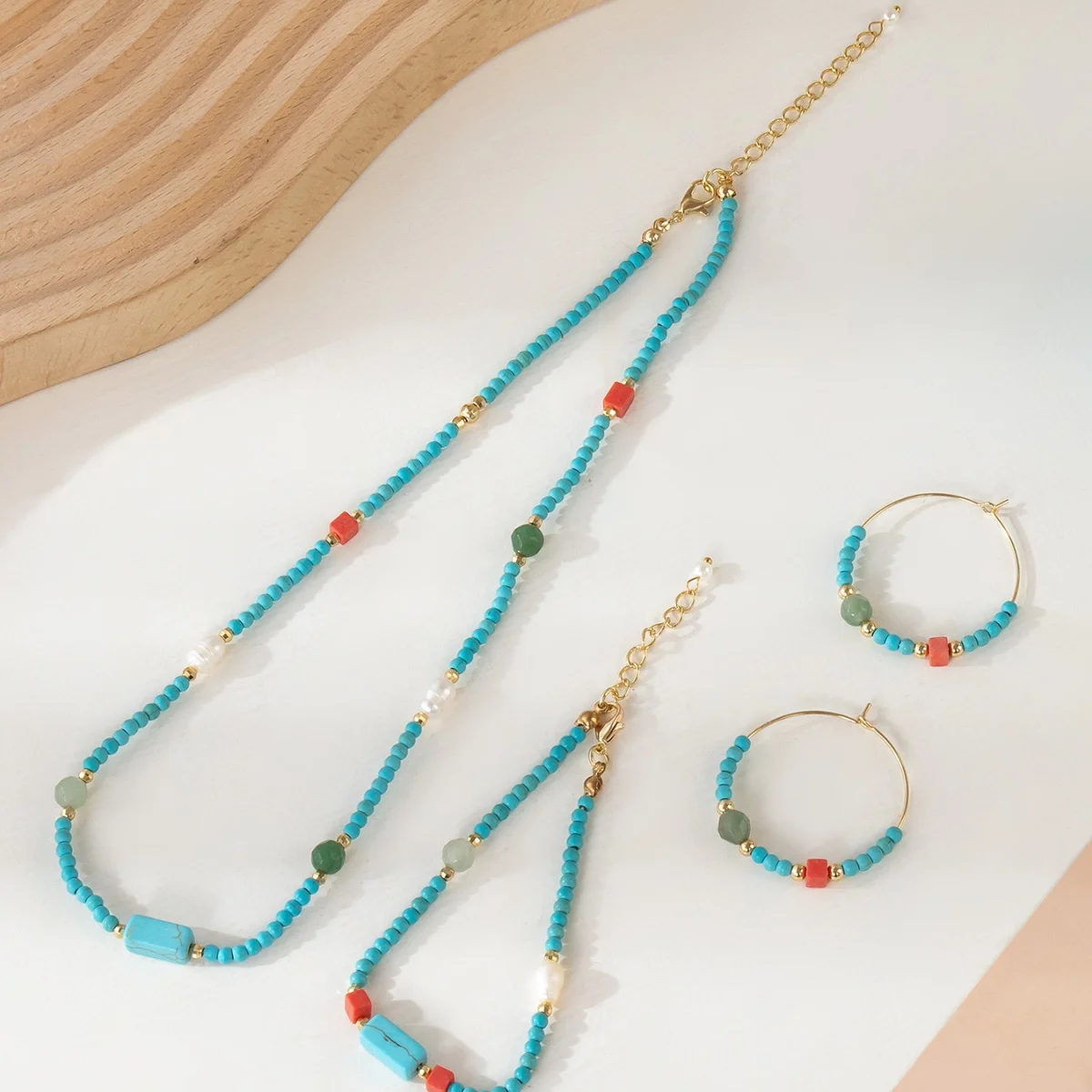 Latest Fresh Greenstone Beaded Bracelet Irregular Synthetic Turquoise Women's Birthday