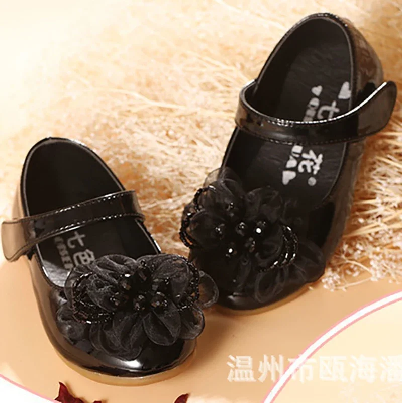 White Pink Flower Children Little Girls Princess Leather Shoes For Toddlers Baby Wedding Party Shoes 1 2 3 4 5 6 Years Old Shoe