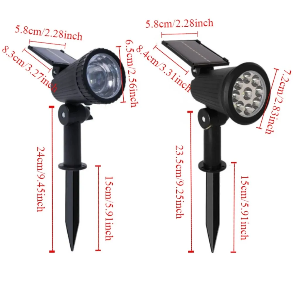 9/1 LED Solar Spotlights Anti-freezing Pathway Lights Brightness Adjustable Spot Light Waterproof Tree Lights Garden Decor Lamp