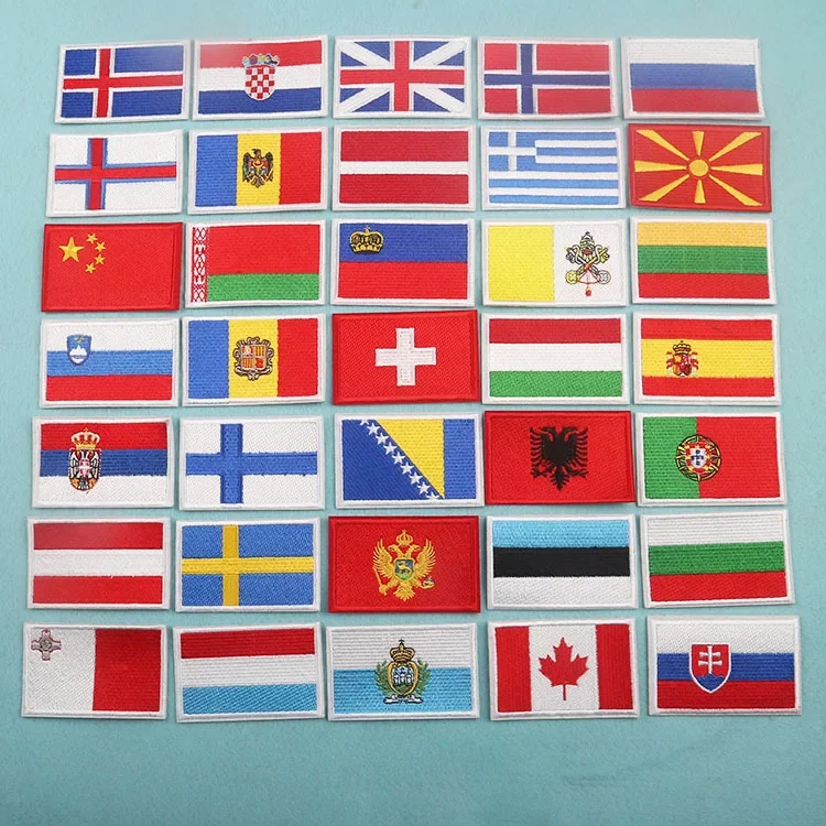 Europe National Flags Embroidery Iron on Patches Yugoslavia Nations Nordic Countries Colours Badges Custom Made Flag Appliques