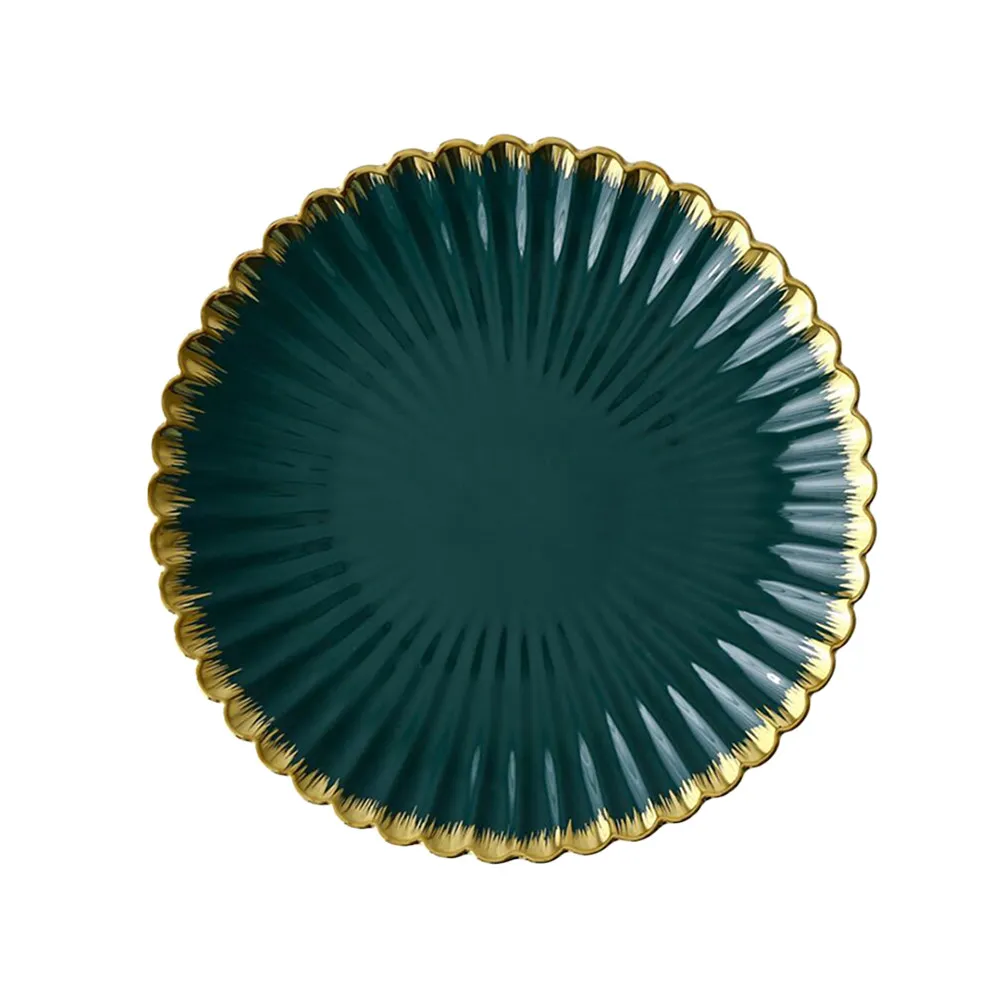 

26.5x26.5x3cm Creative Retro Dark Green Ceramic Plates Fine Texture Glossy Smooth Round Shape No Burrs Ideal for Dish Fruit