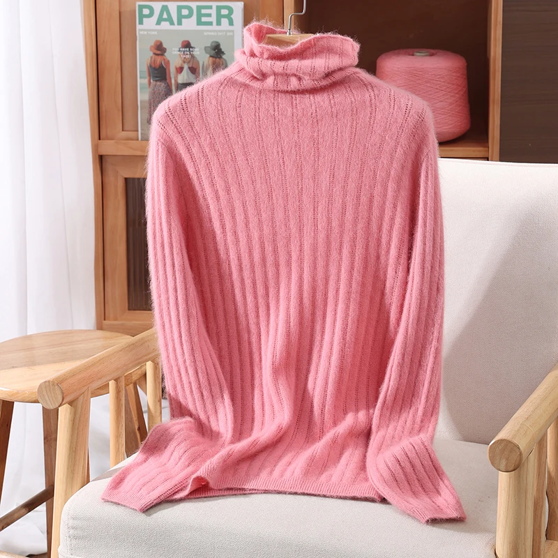 2025 New Mink Fur Sweater Women's Base Knitted Sweater Loose And Slimming Autumn And Winter Versatile Western-Style Pullover Top