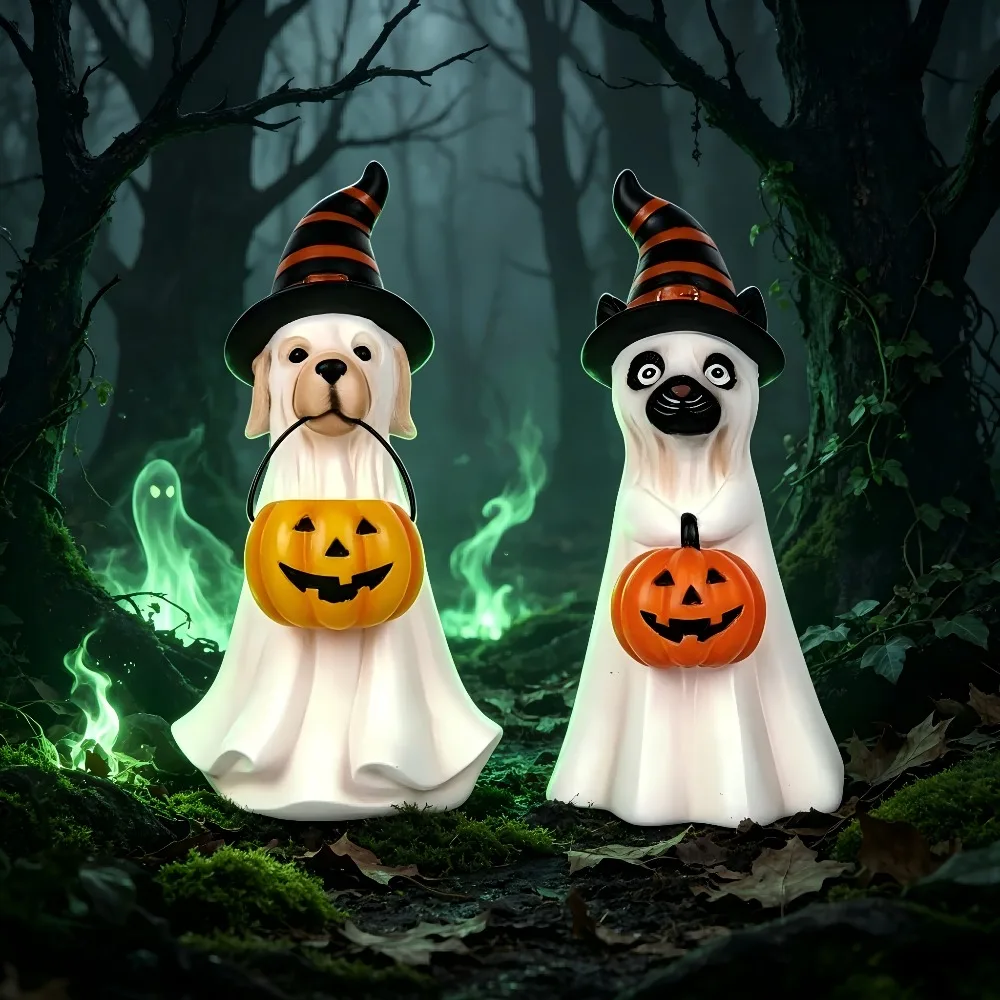 Halloween Figurines Ghost Decor Cute Spooky Resin Statue cat dog Gnomes Decorations For Home Outdoor Yard For Indoor Porch Decor