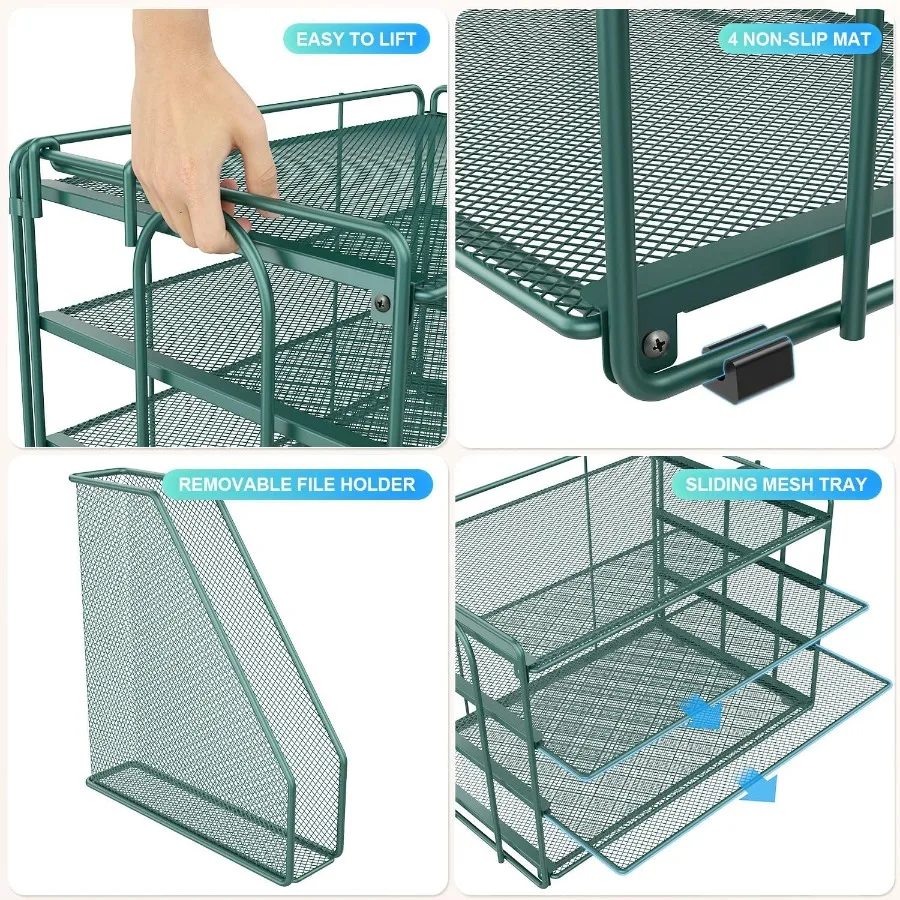 منظم ورق مكون من 4 طبقات مع حامل مجلات لتخزين المكتب وملحقات سطح المكتب الخضراء لتنظيم ملفات المستندات