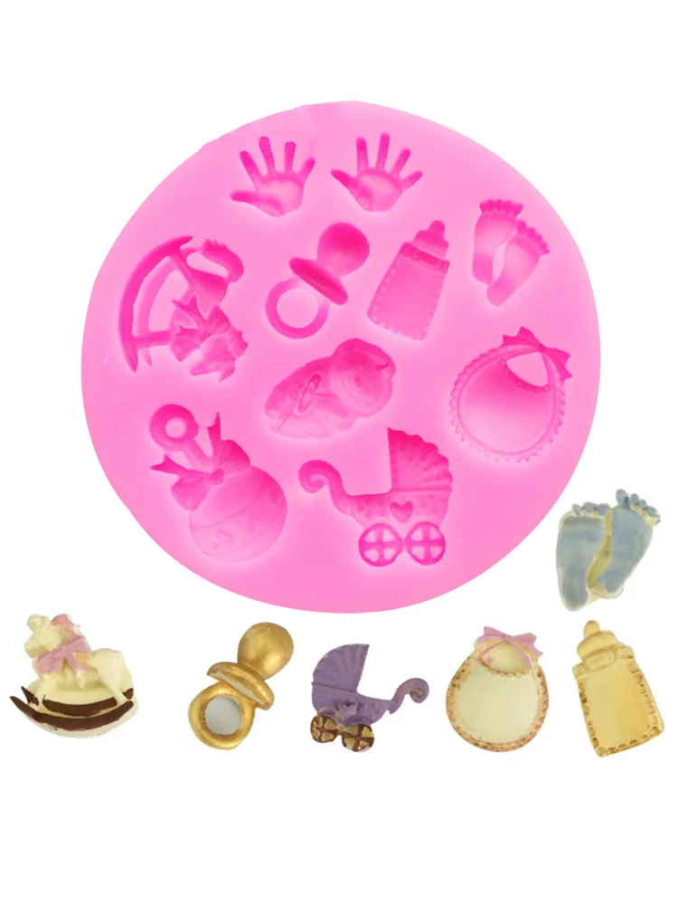 Silicone Mold of Baby Shower Party Stroller Trojans Car Bottle Nipples Cart Chocolate Sugarcraft DIY Fondant Cupcake Moulds M566