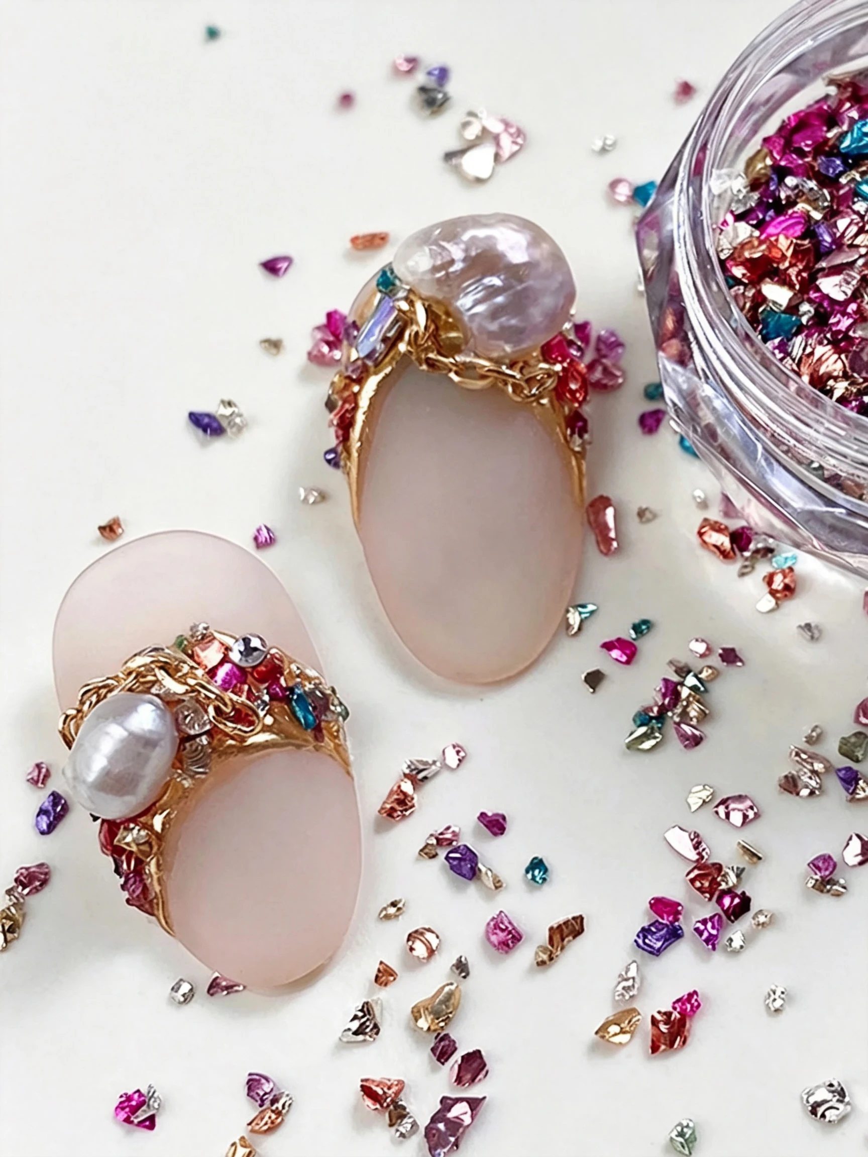 1box Japanese Ballpoint Gravel Nail Ornaments Baroque Treasure Chest Pearl Small Diamond Vintage Material Bag Nail Decoration