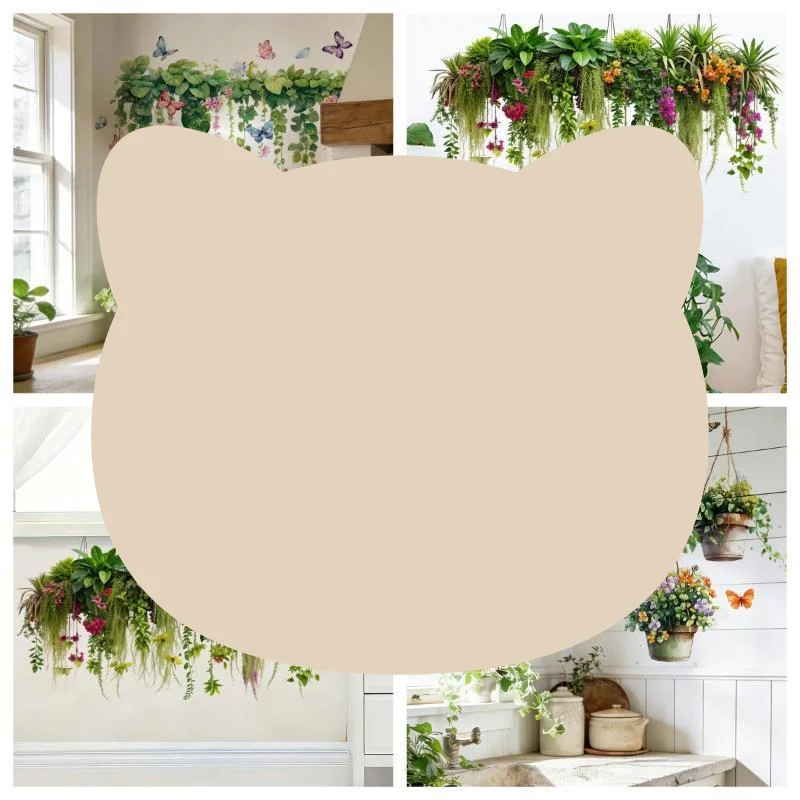 Hanging Green Plant Flower Wall Decal Self Adhesive Colorful Butterfly Pattern For Bedroom Kitchen Home Decoration Supply