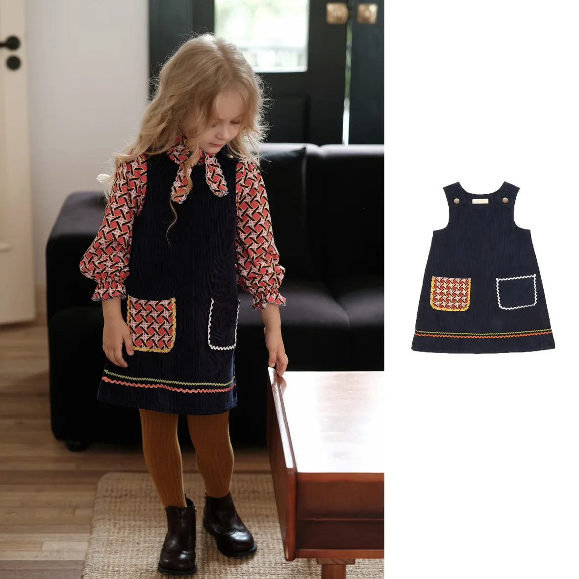 

Girls' Dress 2025 Autumn New Blue Fashion Korean Edition Children's Sleeveless Dress Pure Cotton Cute and Sweet Princess Dress
