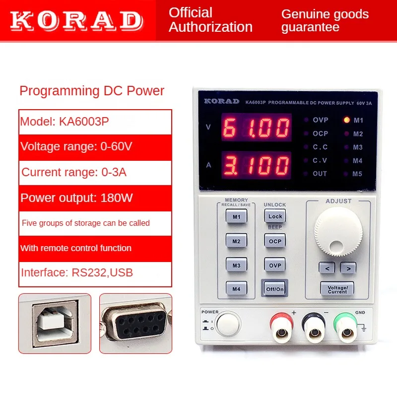 Fonte de alimentação regulada Linear DC programável, ajustável 60V, 2A, KA6002D, KA6002P