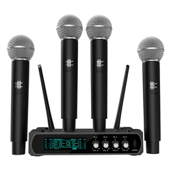 Wireless microphone system 4-channel handheld lavalier headset microphone for party karaoke church performance meeting