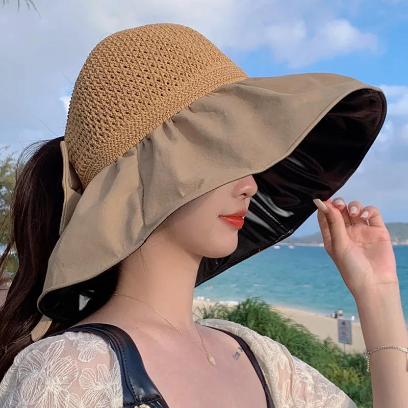 

2023 Ins Summer Wide Bucket Hat Cowboy Women Outdoor Fishing Hiking Beach Hats Breathable Anti UV Sun Cap Large Wide Brim