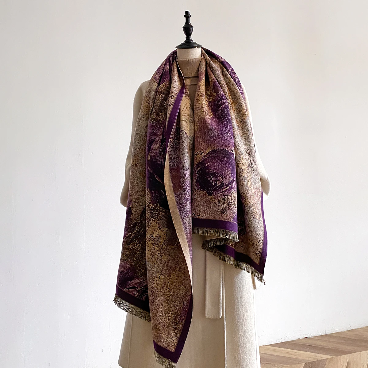 Winter Warm Pashmina Scarf Luxury Tassel Shawl for Women, Made of Imitation Cashmere, Thickened and Warp - knitted, Cold proof