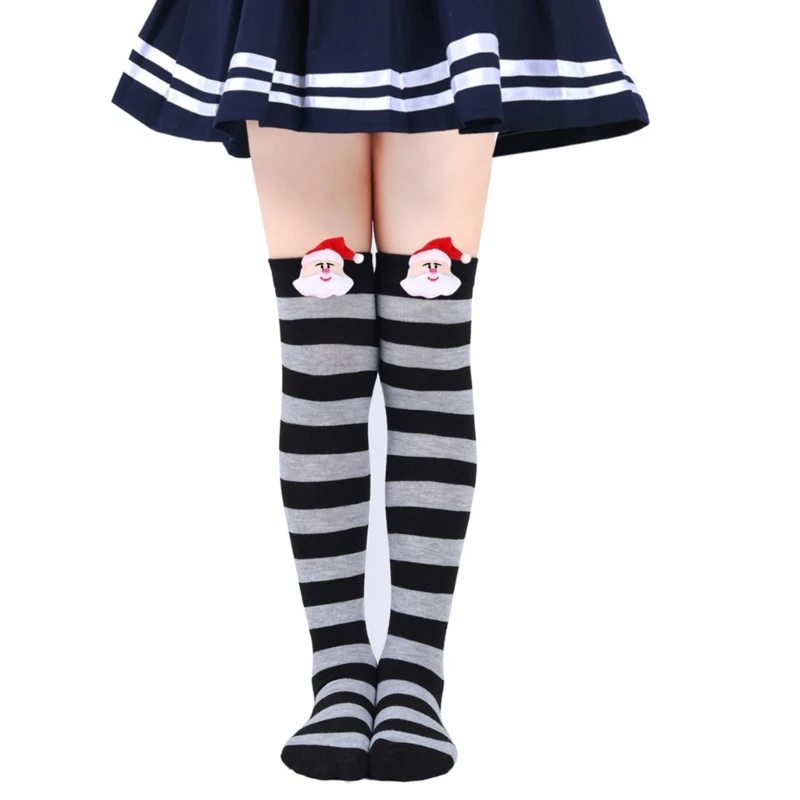 Kids Christmas Stockings New Year Festival Over the Knee Socks Festive Stockings  for 6-10Y Children  Unisex Winter Striped Sock