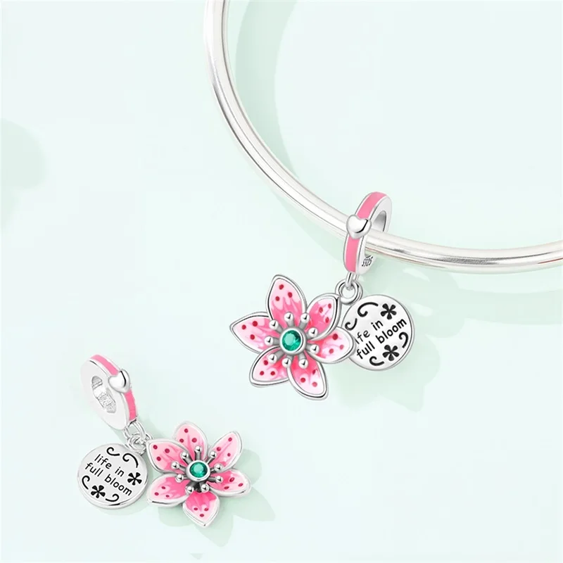 

Fit DIY Original 925 Silver Beautiful Flower Charms Beads Sparkling CZ Zircon Dangle For Women Birthday Anniversary Jewelry Gift