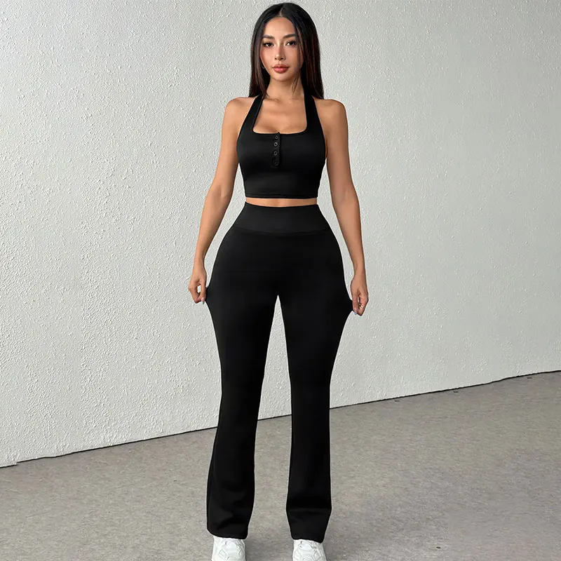 

Summer Women Vest Pants Fashion Two Piece Sports Streetwear Casual Slim Clothing Black Sexy Lady Backless Tank Trousers 2 Piece