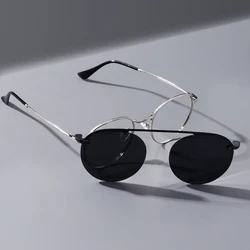 Stylish Men And Women Spectacle Metal Round Medium Size Glasses Frames With Polarized Magnetic Clip On For Prescription Lenses