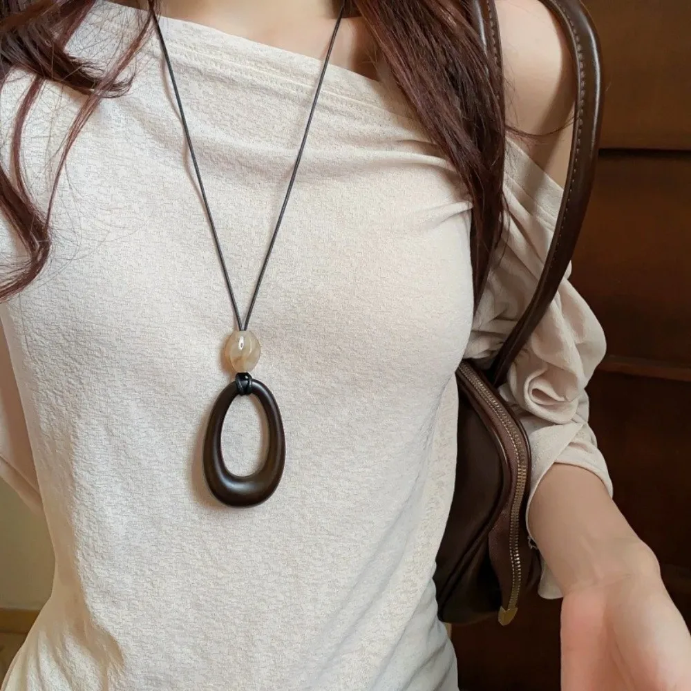 Fashion Resin Sweater Chain Vintage Adjustable Clothing Pendant Geometric Shape Rope NeckChain Women