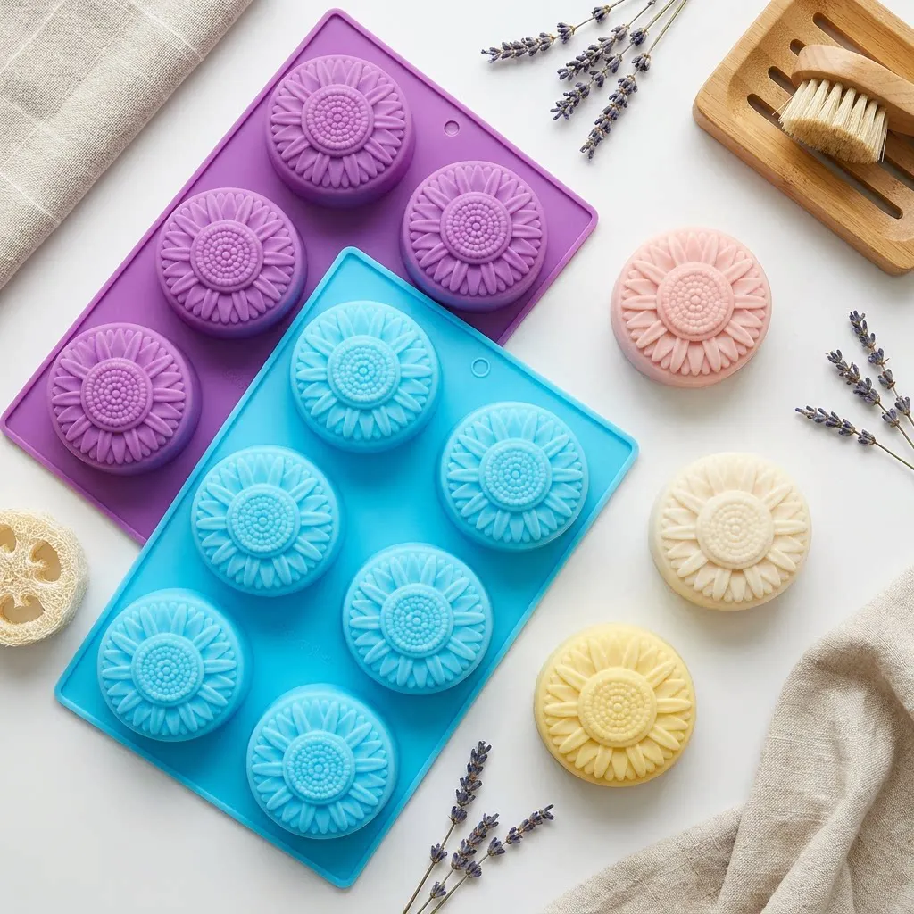 6-Cavity Sunflower Silicone Mold for Cake Rice Cake Jelly Pudding Chocolate Handmade Soap Baking Tool