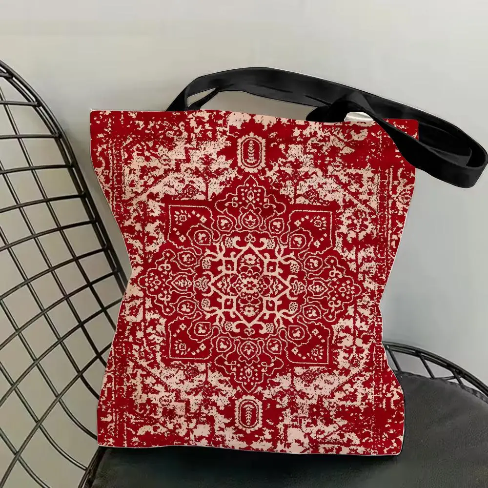 Modische Ethnische Blumen-Aufbewahrungstaschen Canvas Beidseitig Bedruckte Modische Schulter-Tragetasche Einkaufstasche Geschenk Öko-Handtaschen