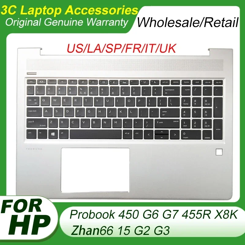 

New US Spain Latin Keyboard for HP Probook 450 G6 G7 455R X8K Zhan66 15 G2 G3 Laptop Palmrest Upper Cover Top Keyboard Case