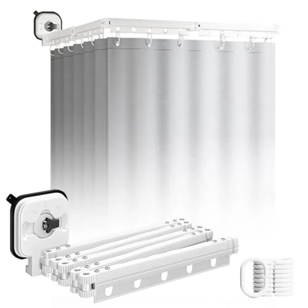 Compact Design Folding Shower Rod with Suction Mounts No Wall Penetration Needed for Apartment Friendly Installation