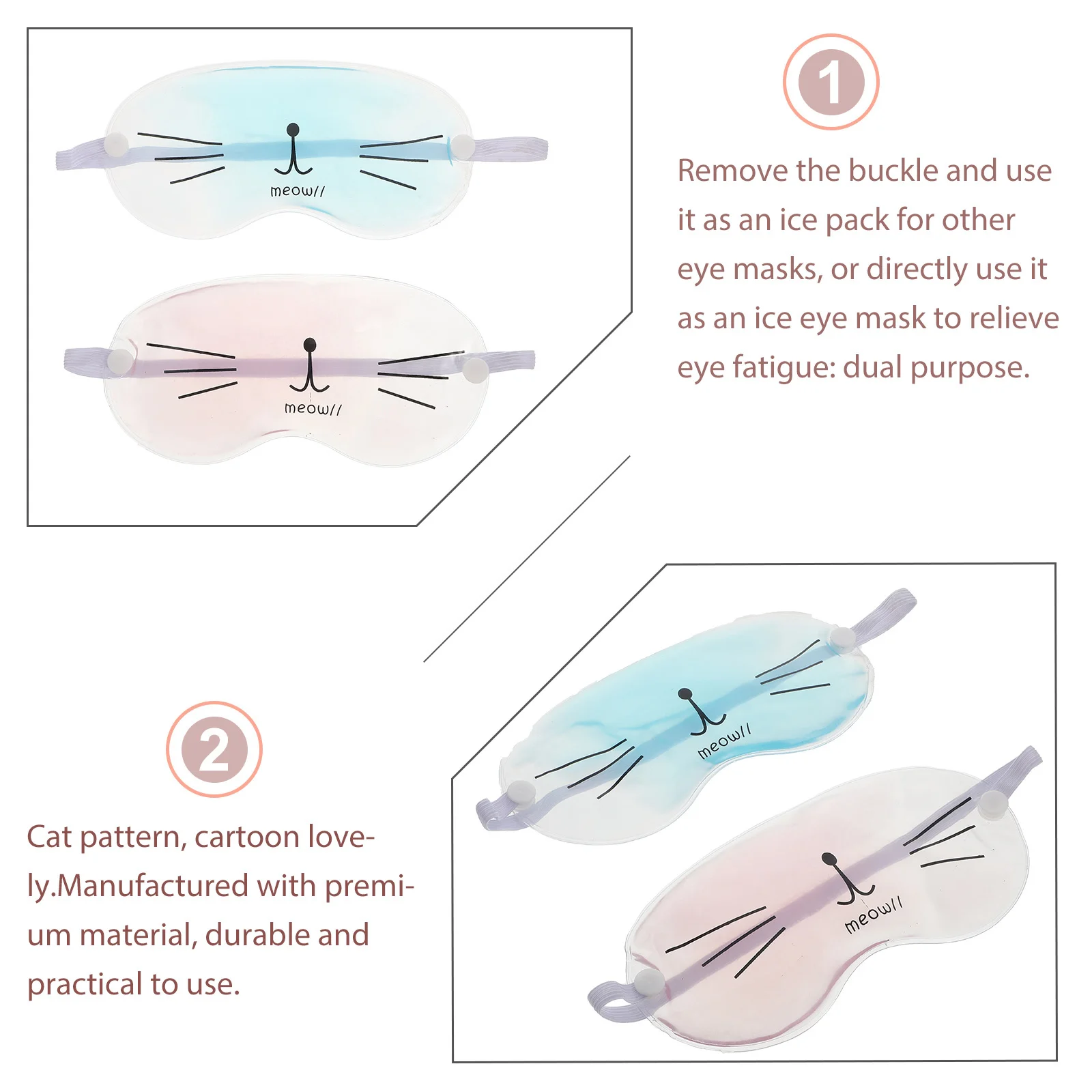 

2Pcs Reusable Cooling Eye Masks Cat Design for Eye Relaxation Dark Circles Relief and Better Sleep Anytime Sleep Masks