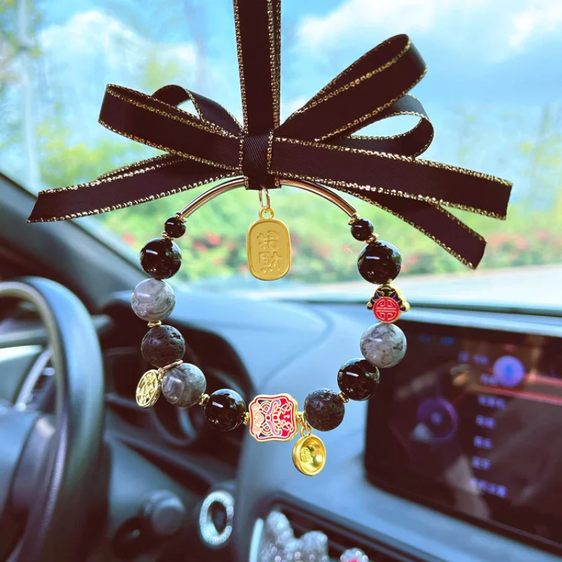 22 New Ping An Automobile Hanging Ornament Handmade Ornaments Inside Car Natural Black Agate Fu Character Car Pendan Safe Chamrs