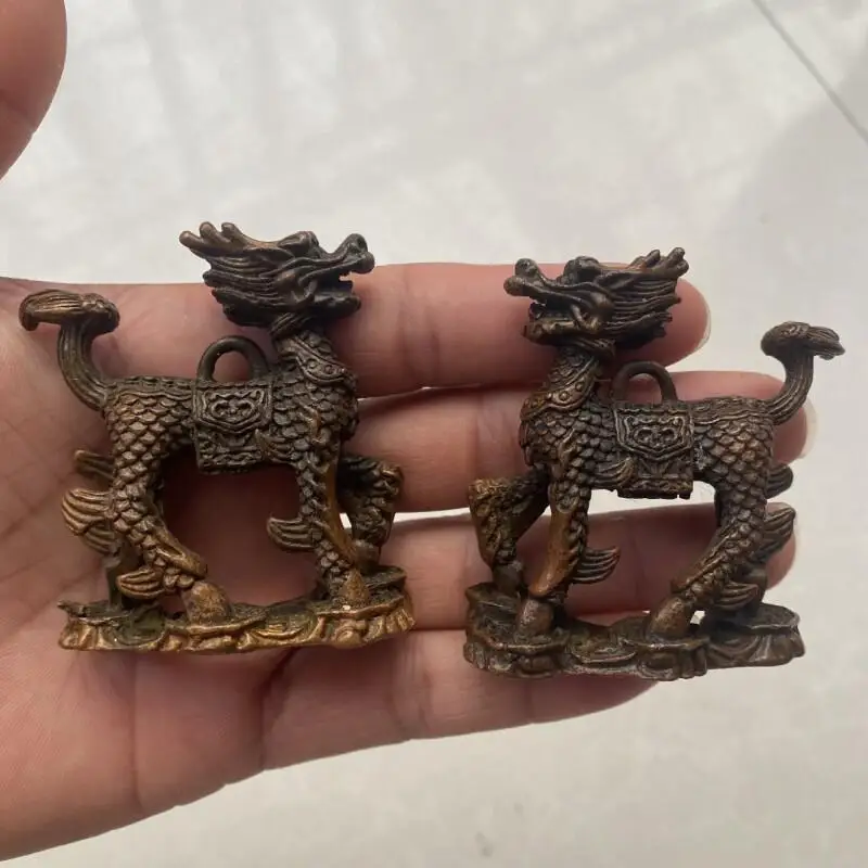 Chinese antique qilin Statue pair desktop decoration home office feng shui auspicious decoration handicrafts ornament