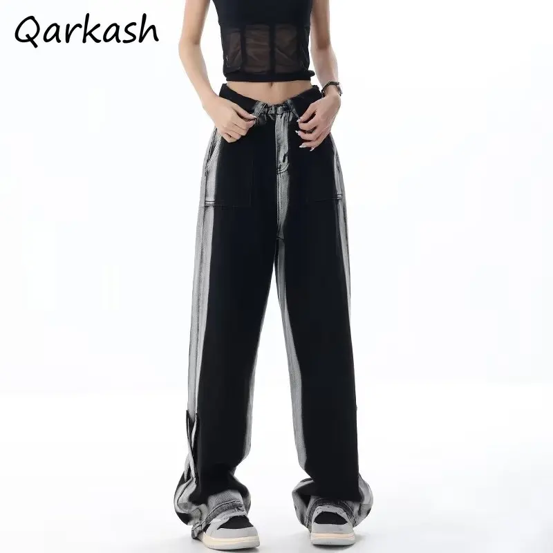 

Джинсы женские с высокой талией контрастного цвета, широкие брюки, шикарные, универсальные, модные, для отдыха, повседневные брюки в американском стиле