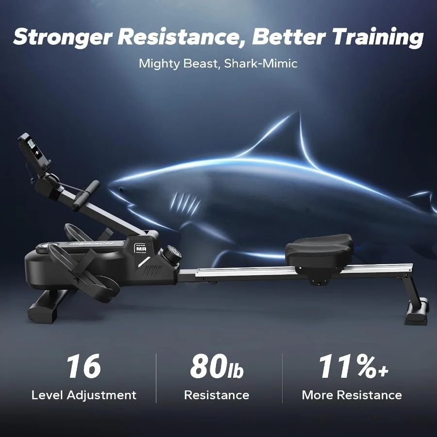 آلات التجديف القابلة للطي للمنزل، آلة التجديف المغناطيسية ذات 16 مستوى، صف مدمج يوفر مساحة 20%، سعة تحميل 350 رطلًا