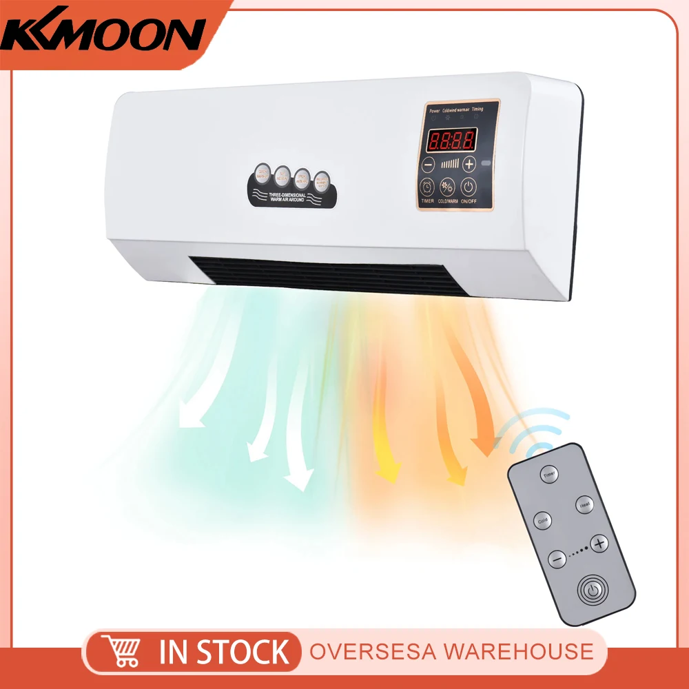 Calentador y ventilador de aire acondicionado 2 en 1, temporizador combinado, ventilador eléctrico montado en la pared y calentador de espacio, Control remoto para dormitorio y hogar