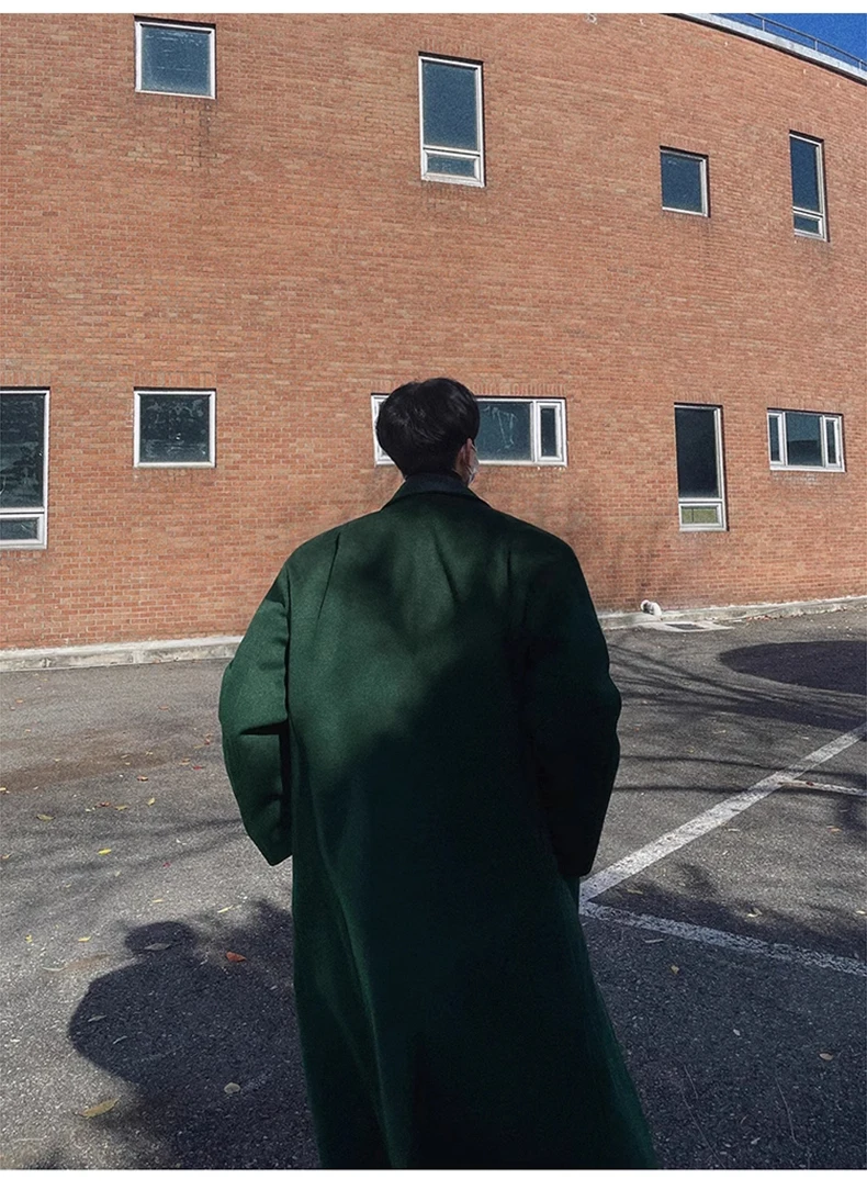 Mauroicardi Autumn Winter Long Warm Oversized Soft Dark Green Black Woolen Coat Men Loose Casual Korean Wool Blends Overcoat