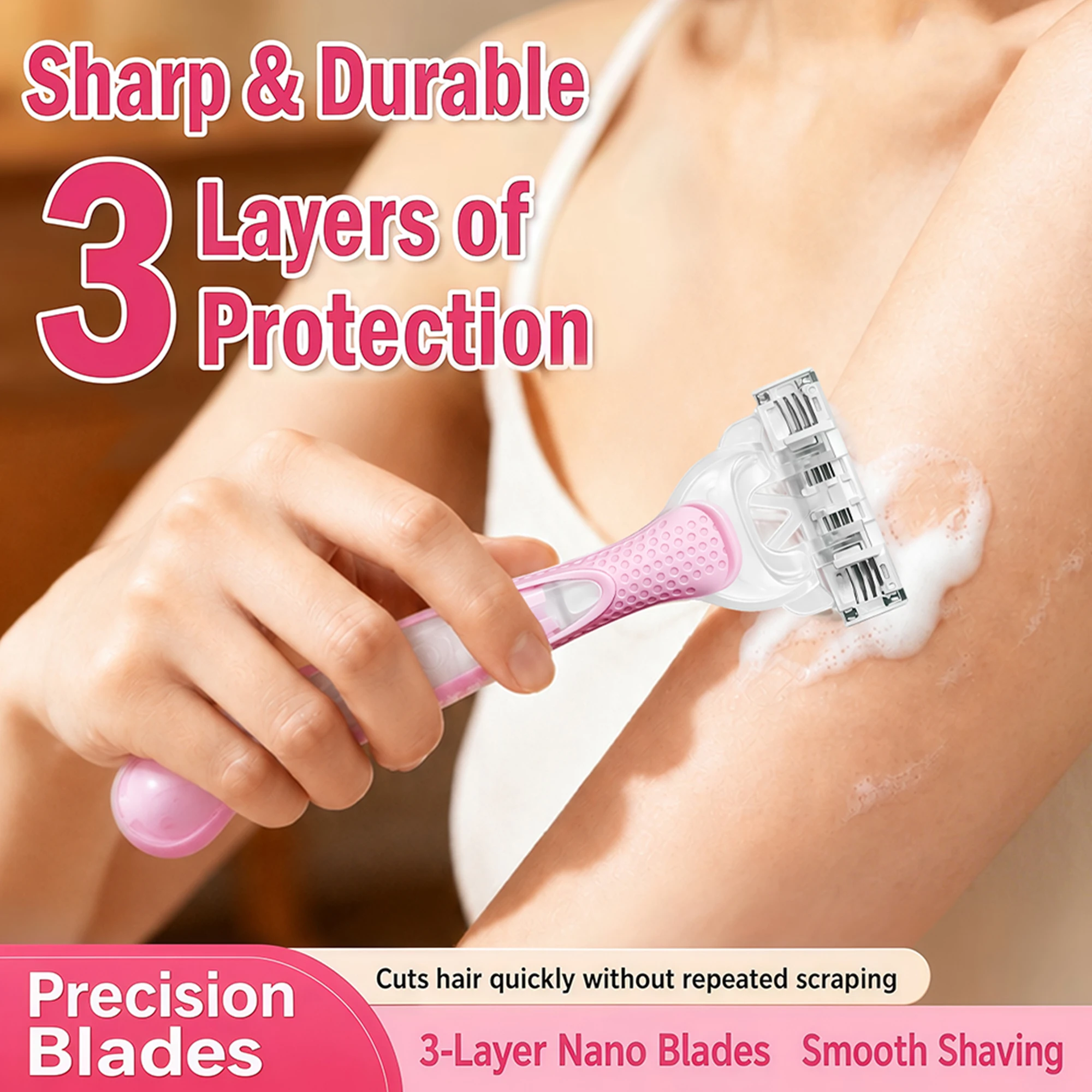 Women's Razor Blades Refills, 3-Layer Comfort Glide Shaver for Women Body Hair Trimmer Replacement, Mama Gift Shaving