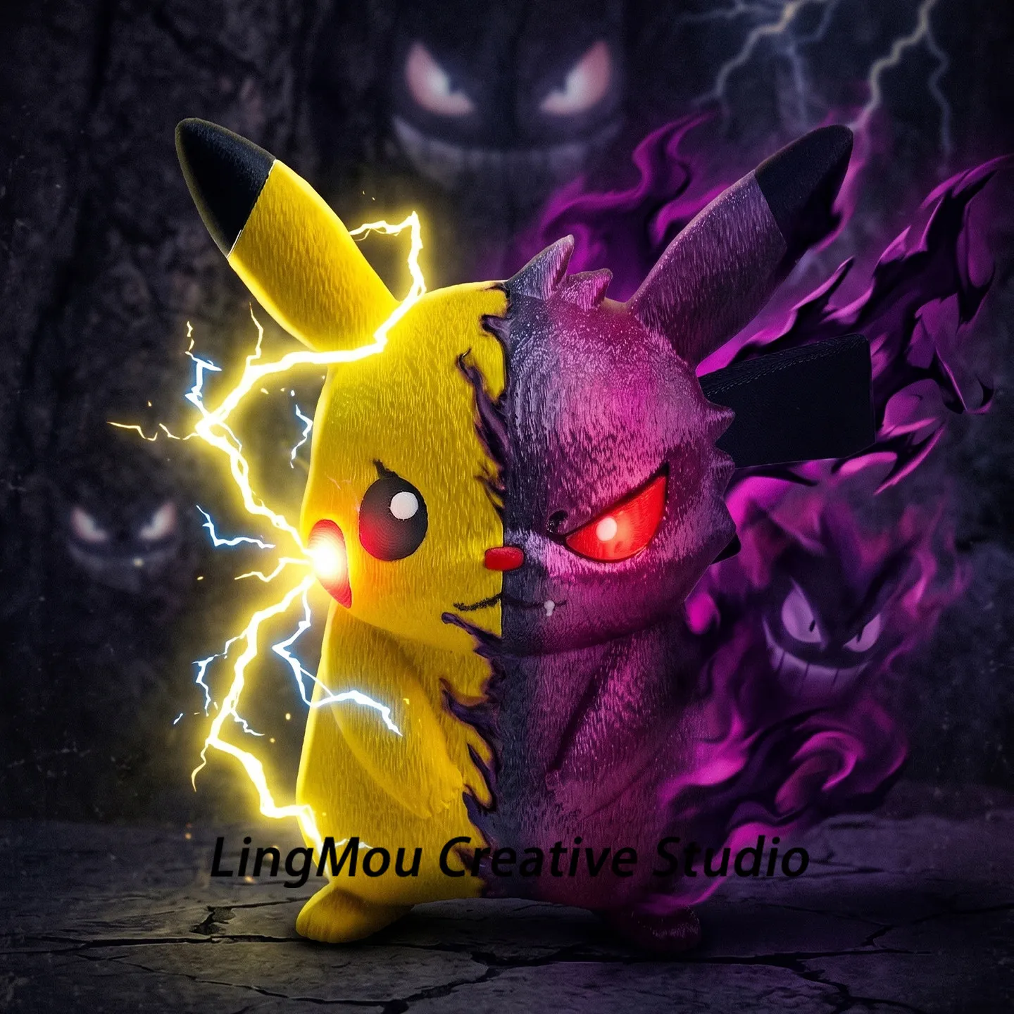 Figura Coleccionable de Pikachu Impresa en Dos Tonos, Estilo Malvado y Genial, Adorno, Regalo para Novio
