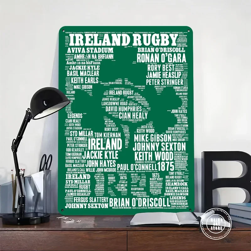 Ireland Rugby Legends 3 Personalized 3D Textured Metal Poster Wall Art Tinplate Sign for Home Decor Room Accessories Funny Signs