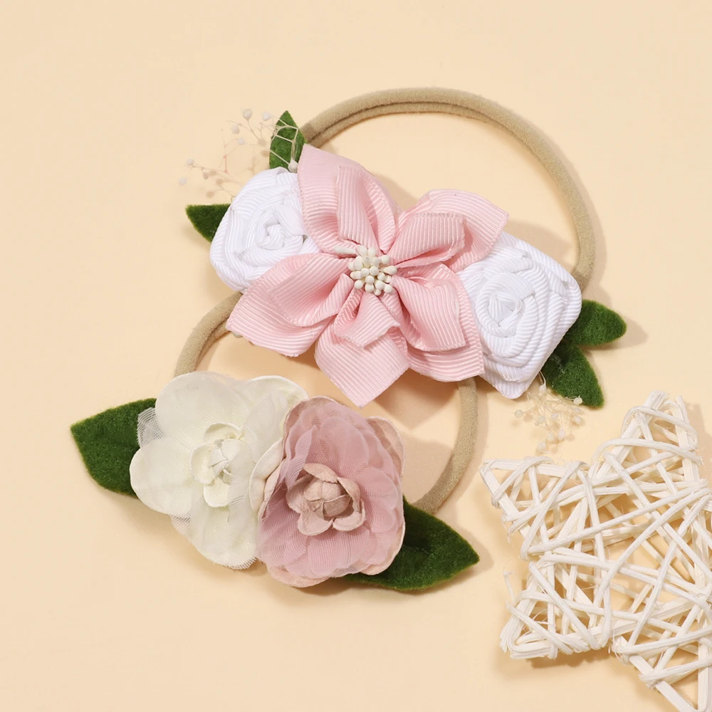 Pink Artificial Flower Baby Headband Newborn Boy Girl Elastic Nylon Hair Band Kids'hair Accessories Children Photography Props