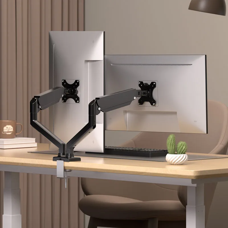 

DDual Monitor Desktop Mount Bracket for 17 to 32 Inch Screens Rotate & Tilt Height Adjust Two-Arm Desk Stand Support Load 2-9kg