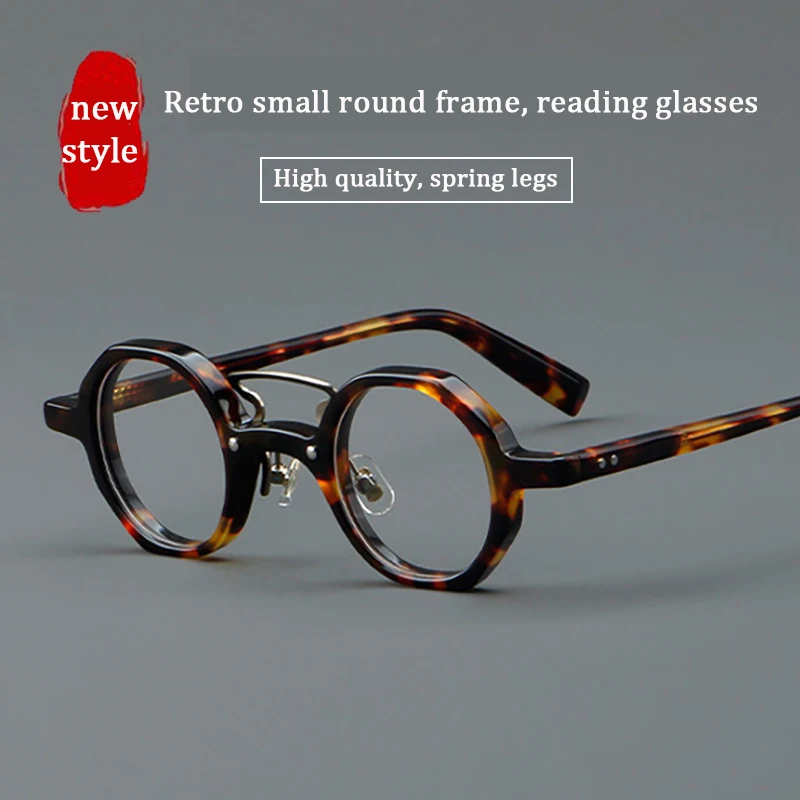 High Quality Vintage Small Round Frame Anti-Blue Light Reading Glasses Men Women Spring Legs Magnifying Prescription Glasses