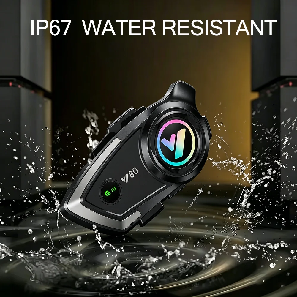 Y80 Motorcycle Helmet Bluetooth Headset Earphone for Riders V5.3 IPX6 Waterproof RGB Colorful Light Effect 1000mAh Battery