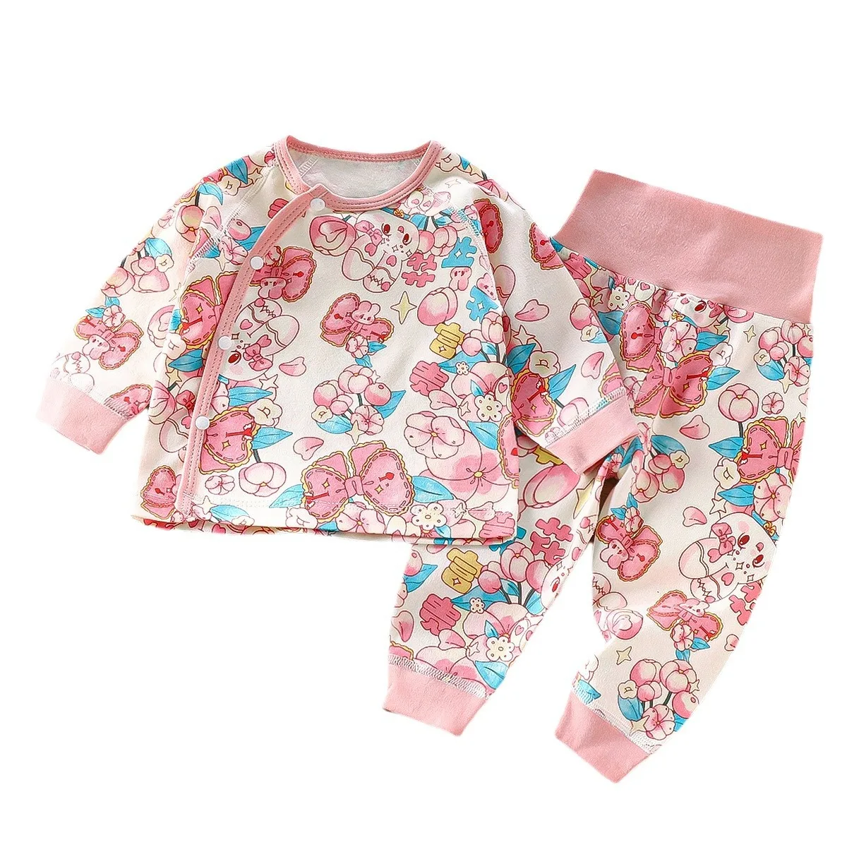 Autumn Newborn Girls 2PCS Sleepwear Set Cartoon Printed Long Sleeve Base Top Suits High Waist Skinny Leegings Infant Girl Outfit