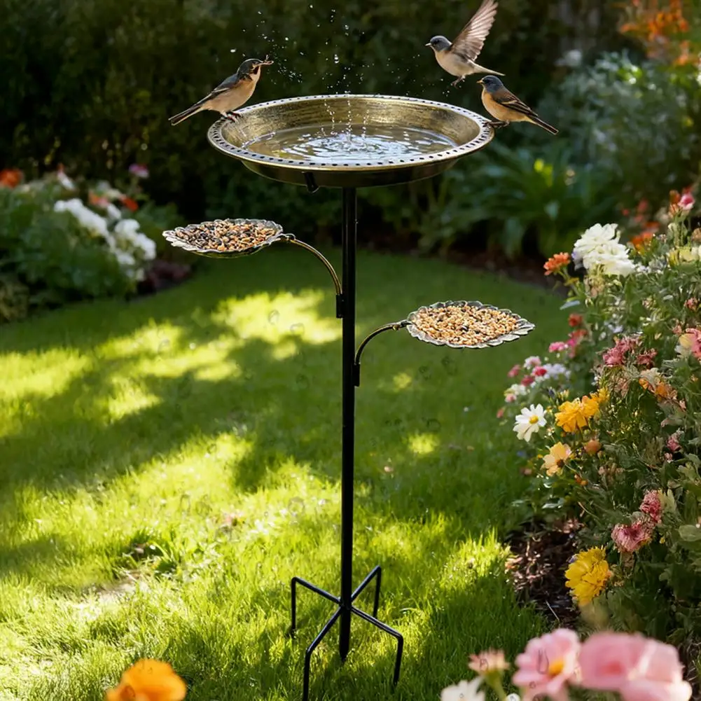 

Винтажная чаша-поилка для птиц Iron Bird Bath с 5-зубчатым кольцом-основанием для сада, патио, двора