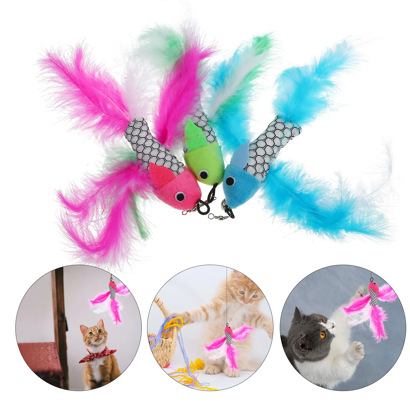 

3pcs Flying Fish Head Cat Teaser Bright Color Lightweight Storage Pet Fun Hunting Play