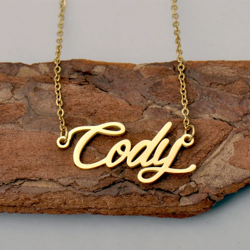 

AOLOSHOW Women's Cody Name Necklace Gold Plated Stainless Steel Jewelry Pendant Collar Letters Choker