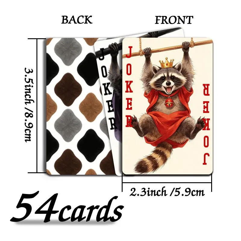 

54-Piece Poker Deck, Cute Raccoon Pattern Playing Cards, Adult-Exclusive Card Set Ideal for Family Game Nights and Party Games