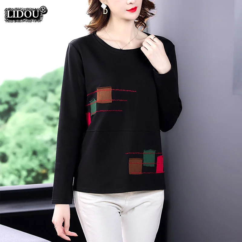 Elegant Casual O-neck Solid Color Long Sleeved Slim T-shirts Fashion Spring Autumn New Comfortable Cotton Print Women\'s Clothing