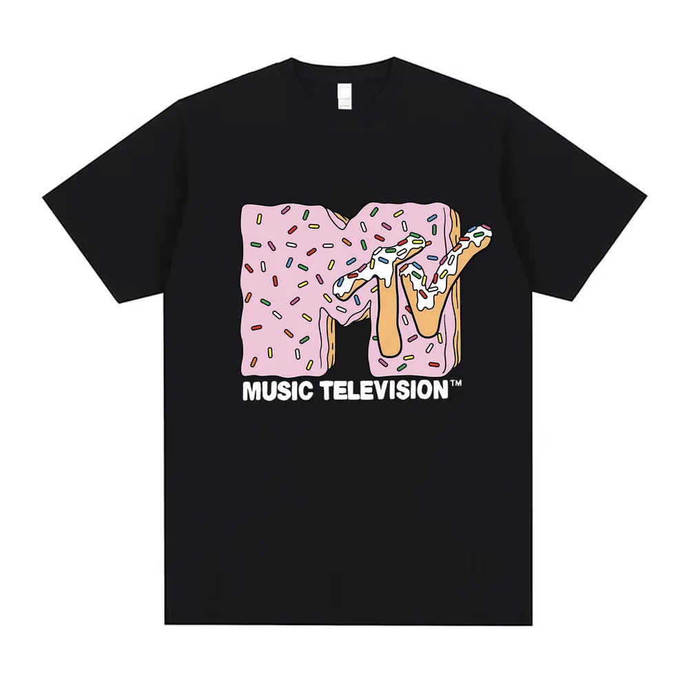 MTV Music Television Pink Frosting Doughnut Graphic Tshirt Men Women Casual Oversized Aesthetic T-shirts Men's Cotton T Shirts