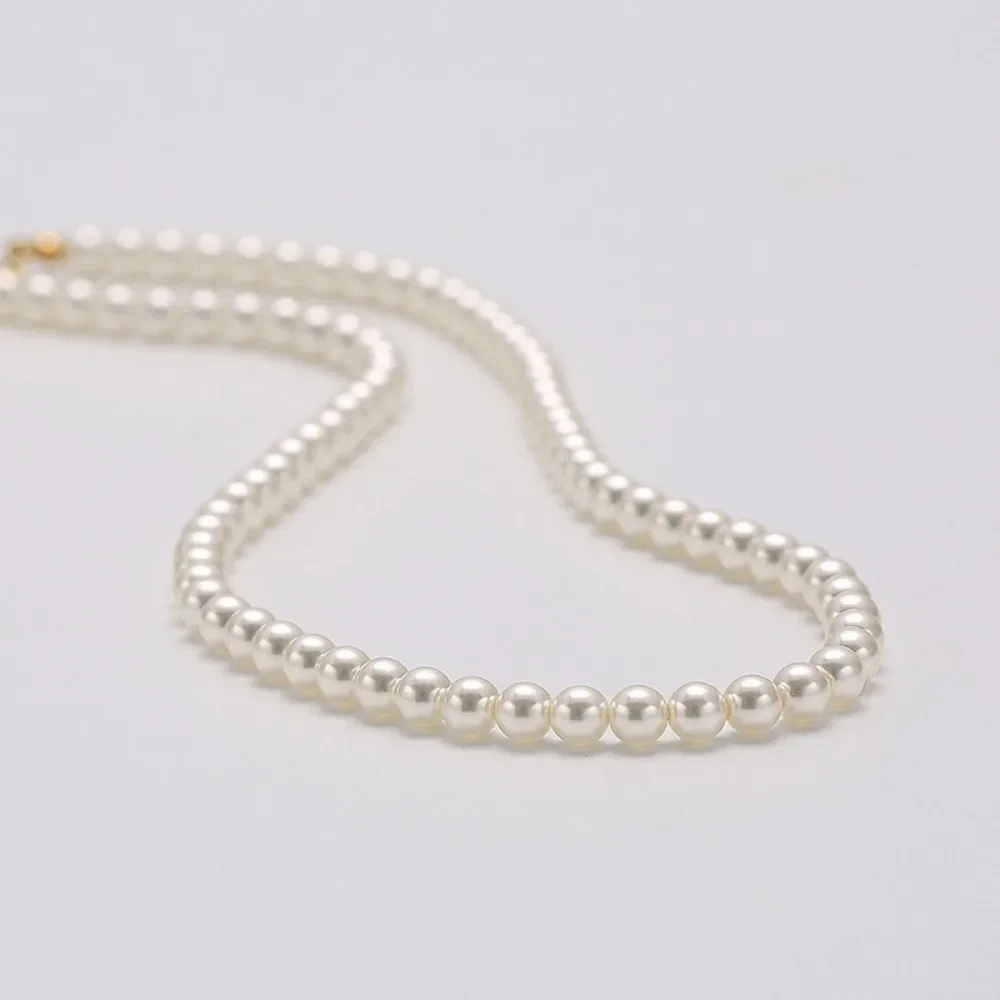 

Pearl Necklace for Women Round and Simple Retro Girl Collarbone Chain Korean Fashion Jewelry Accessories Gift Internet Celebrity